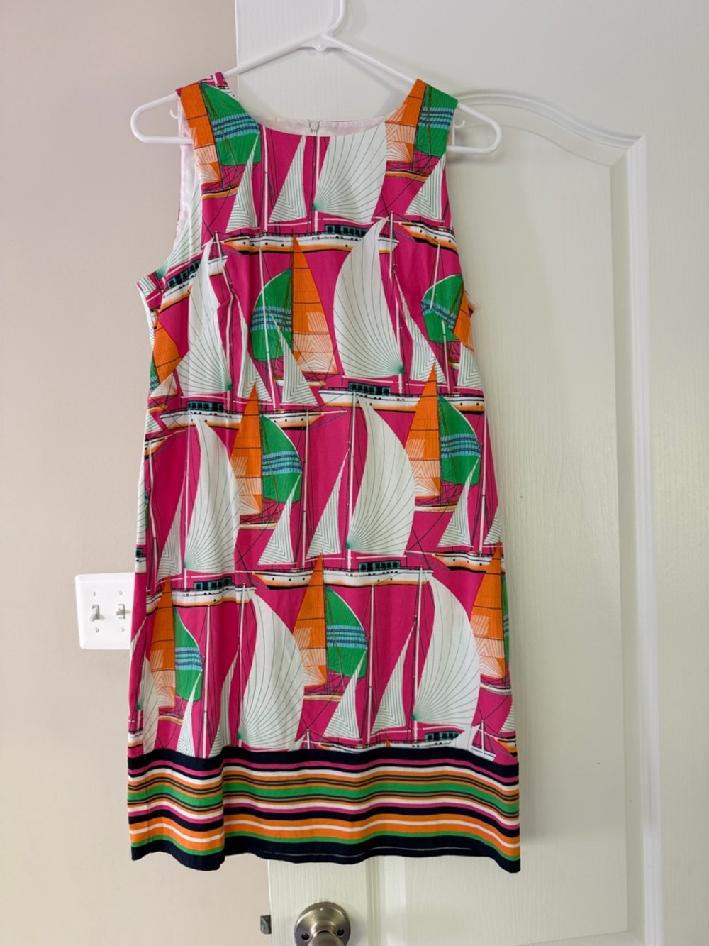 London Times Sailboat Print Mini Dress in Pink, Green, Orange, White